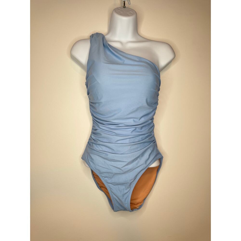 J. Crew Light Blue One-Shoulder One Piece Swimsuit